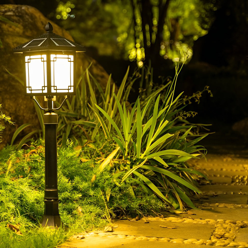 Ancient House Style Solar LED Post Light with 3-Step Dimming