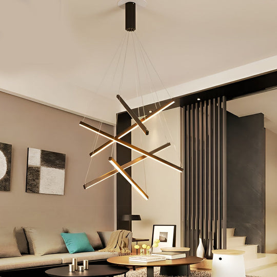 Minimalist Strip – Stepless Dimming LED Black Modern Chandelier with Remote