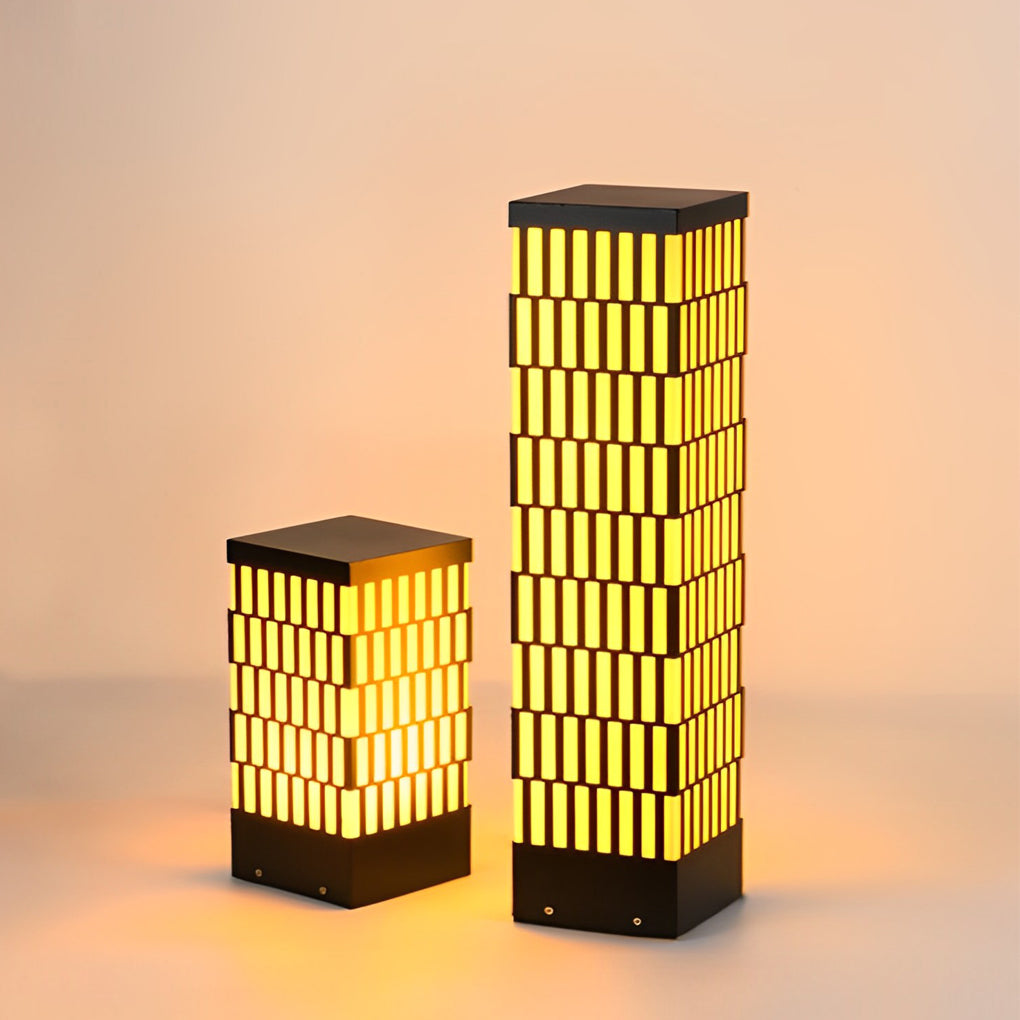 Grid-Designed Black LED Outdoor Lawn Bollard Light