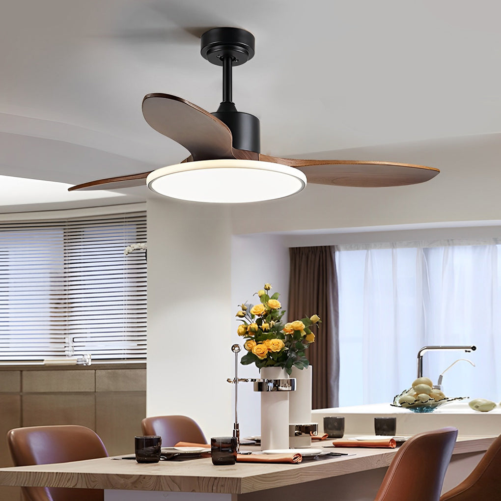 Wooden Nordic LED Ceiling Fan Light with Remote Control