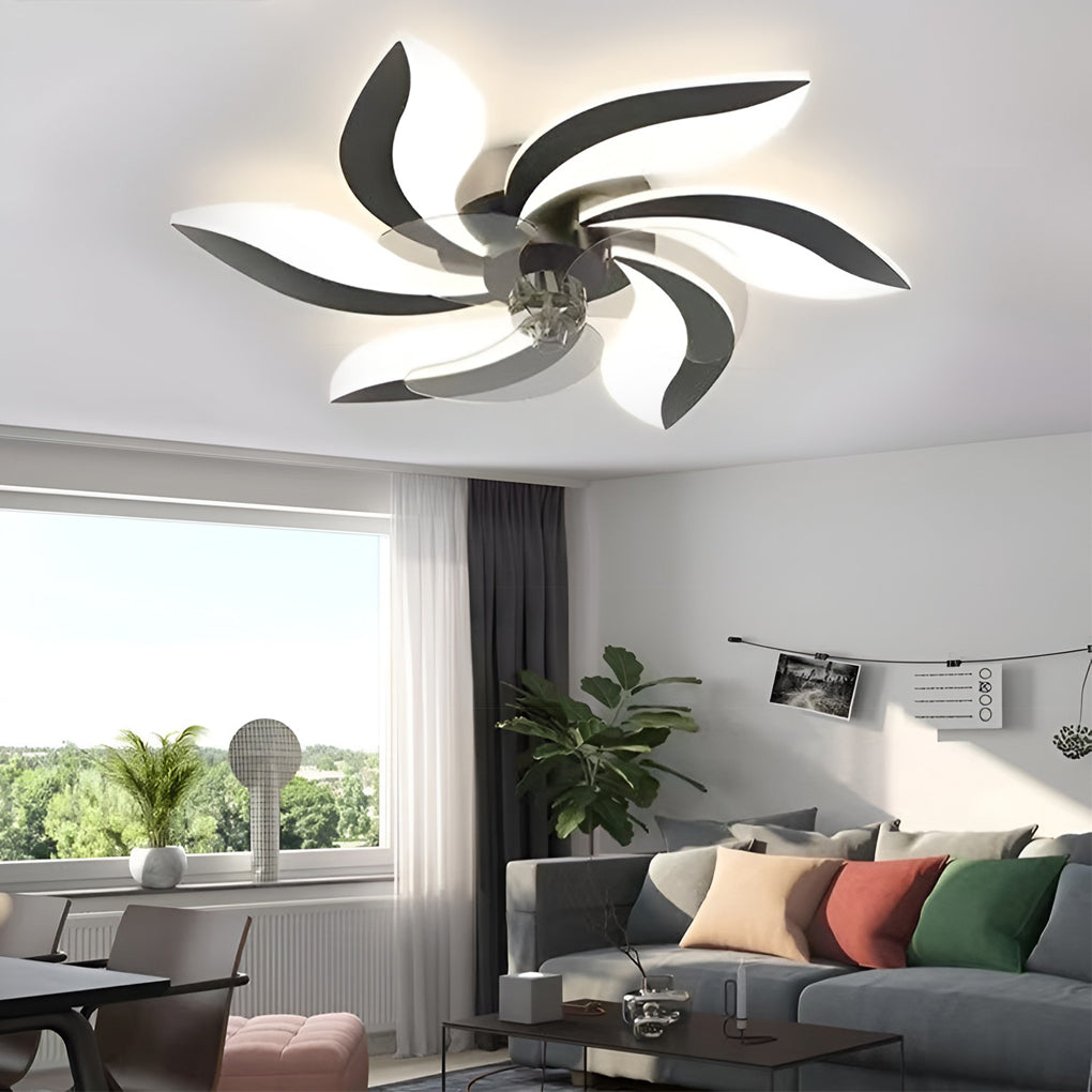Creative Flower Shaped Three-Step Dimming LED Nordic Ceiling Fan Light