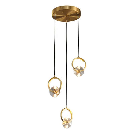 1 or 3 Light Round Copper Crystal LED Pendant Light