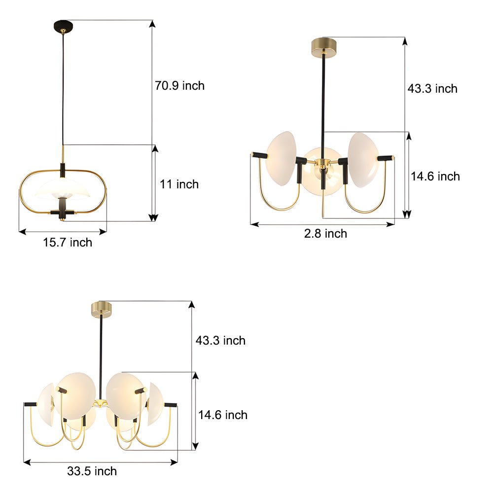 Aperture Semicircular Opal Glass Dome Chandelier – 1/3/6 Lights