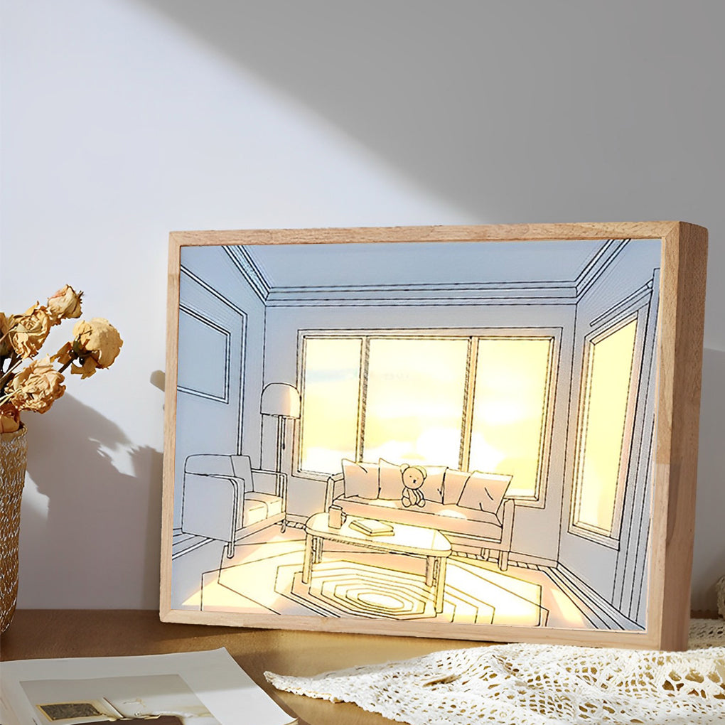 Wooden Frame Touch Control Dimmable LED Night Light