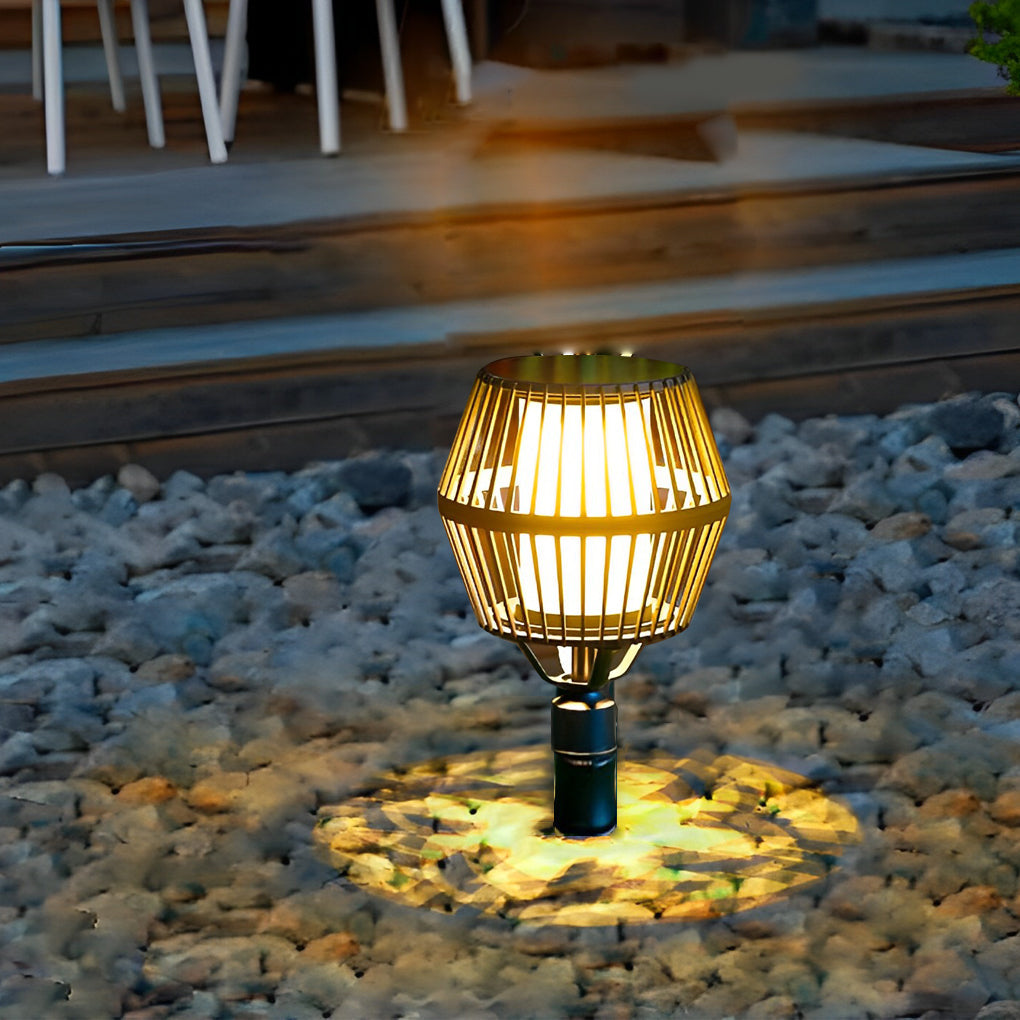 Modern Matte Black Solar Caged Lantern