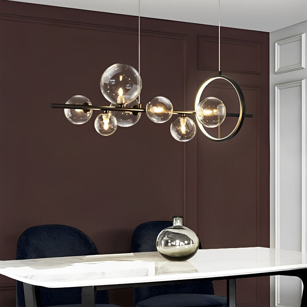 Circular Glass Bubbles LED Black Nordic Chandelier