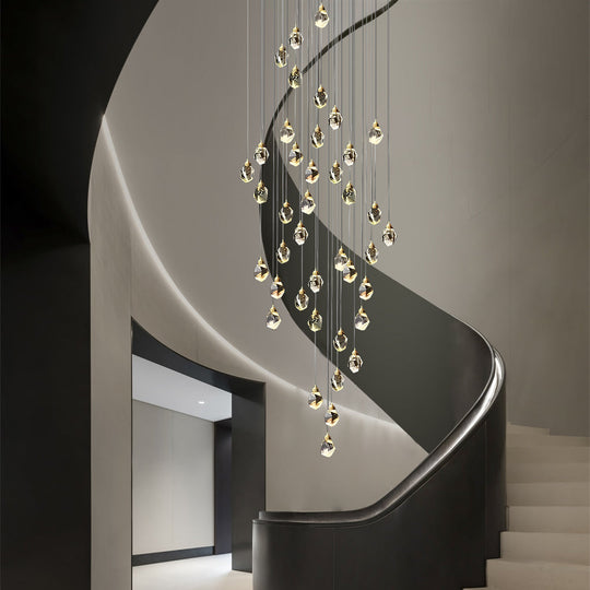 Spiral Crystal – Electroplated Metal Modern Duplex Staircase Chandelier