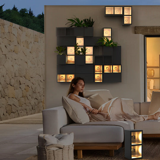 Waterproof Creative Square Combination Wall Lamp with Flowerpot