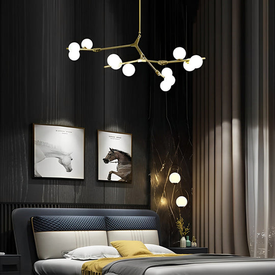 Nordic Style Modern Minimalist Cluster Metal Glass Chandelier – Black & Gold