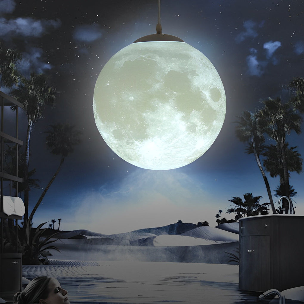 Round Moon Lunar 3D Creativity White Pendant Lamp