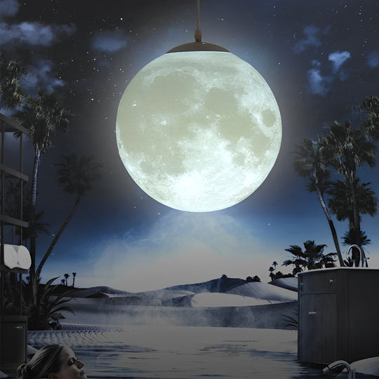 Round Moon Lunar 3D Creativity White Pendant Lamp