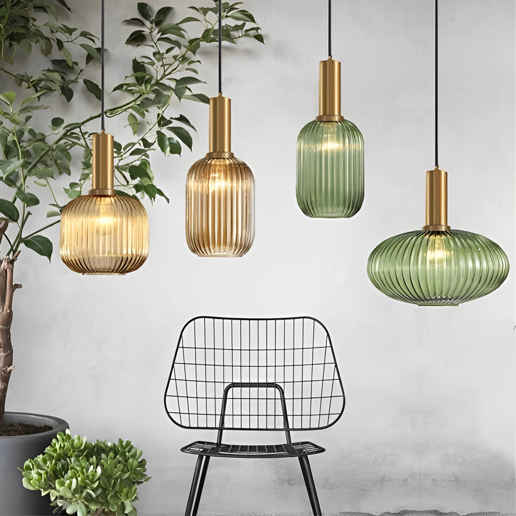 Glass Lantern Shaped Striped Creative LED Nordic Chandelier Pendant Light