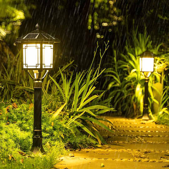 Ancient House Style Solar LED Post Light with 3-Step Dimming