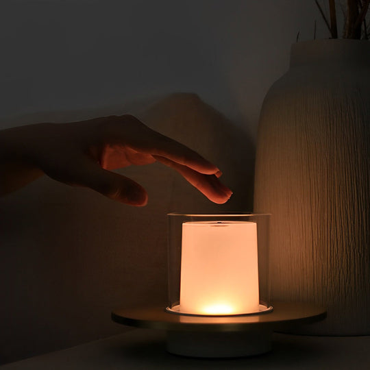 Modern Cordless Cylinder Candle Table Lamp with Dish Base