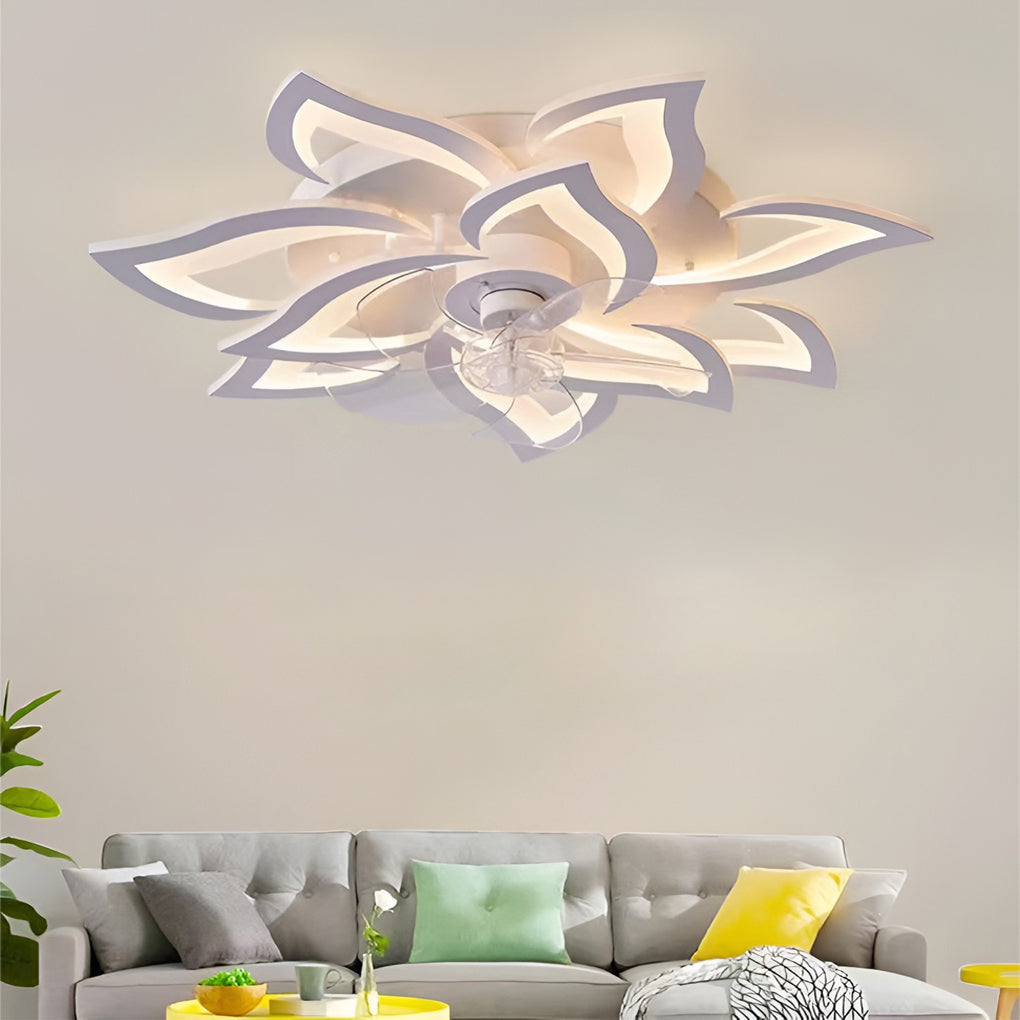 Creative Flower Shaped Three-Step Dimming LED Nordic Ceiling Fan Light