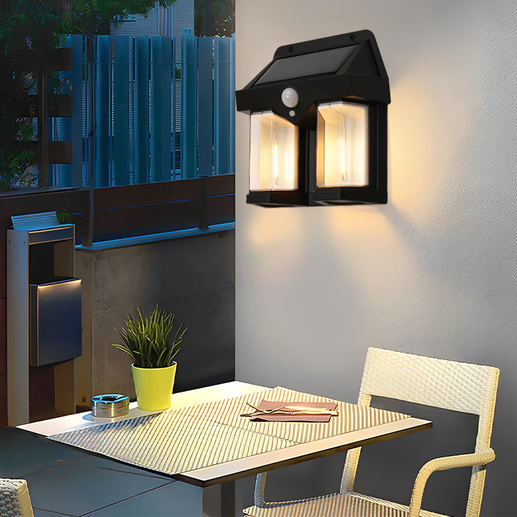 Tungsten Bulb Solar Wall Lanterns Dusk to Dawn Motion Sensor Lighting