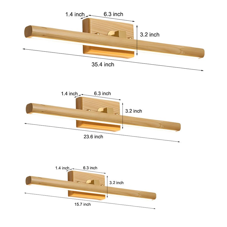 Rotatable Wood LED Bathroom Vanity Light with 3-Step Dimming