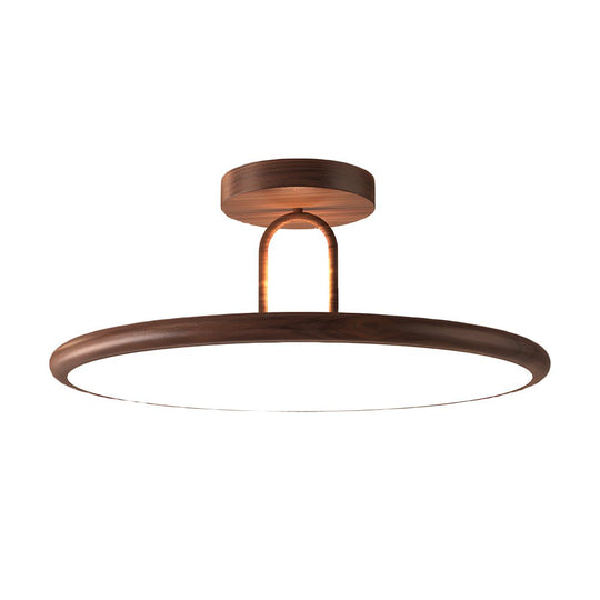 15.7/19.7-Inch Wood Grain Round Semi Flush Mount Ceiling Light