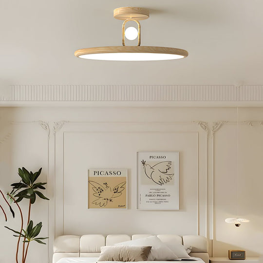15.7/19.7-Inch Wood Grain Round Semi Flush Mount Ceiling Light