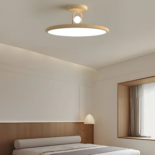 15.7/19.7-Inch Wood Grain Round Semi Flush Mount Ceiling Light