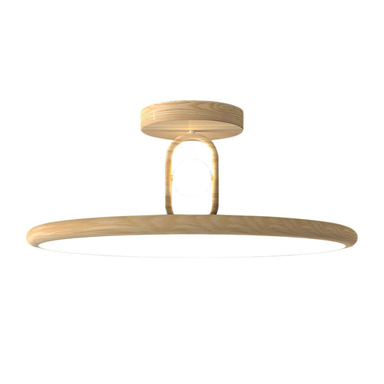 15.7/19.7-Inch Wood Grain Round Semi Flush Mount Ceiling Light