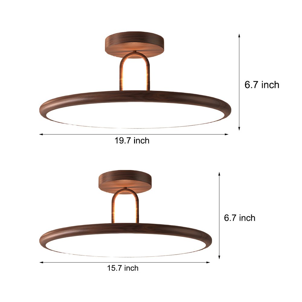 15.7/19.7-Inch Wood Grain Round Semi Flush Mount Ceiling Light
