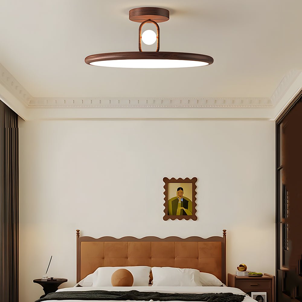 15.7/19.7-Inch Wood Grain Round Semi Flush Mount Ceiling Light