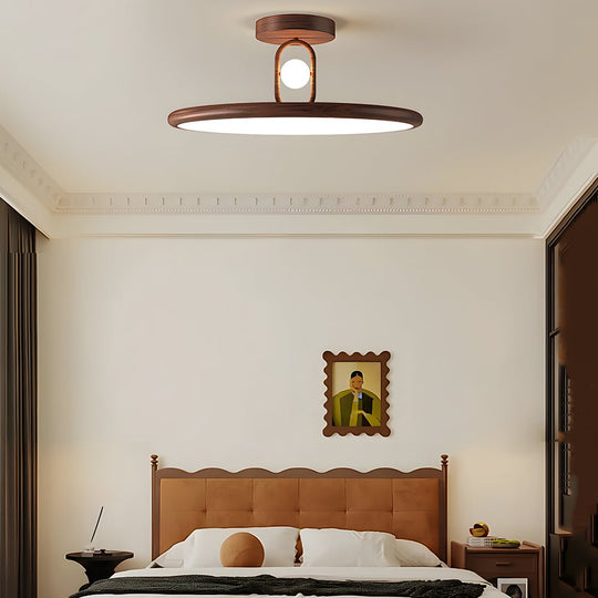 15.7/19.7-Inch Wood Grain Round Semi Flush Mount Ceiling Light
