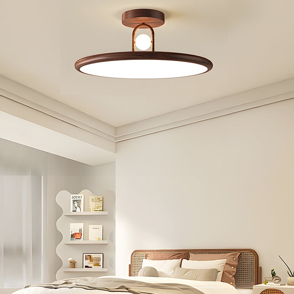 15.7/19.7-Inch Wood Grain Round Semi Flush Mount Ceiling Light