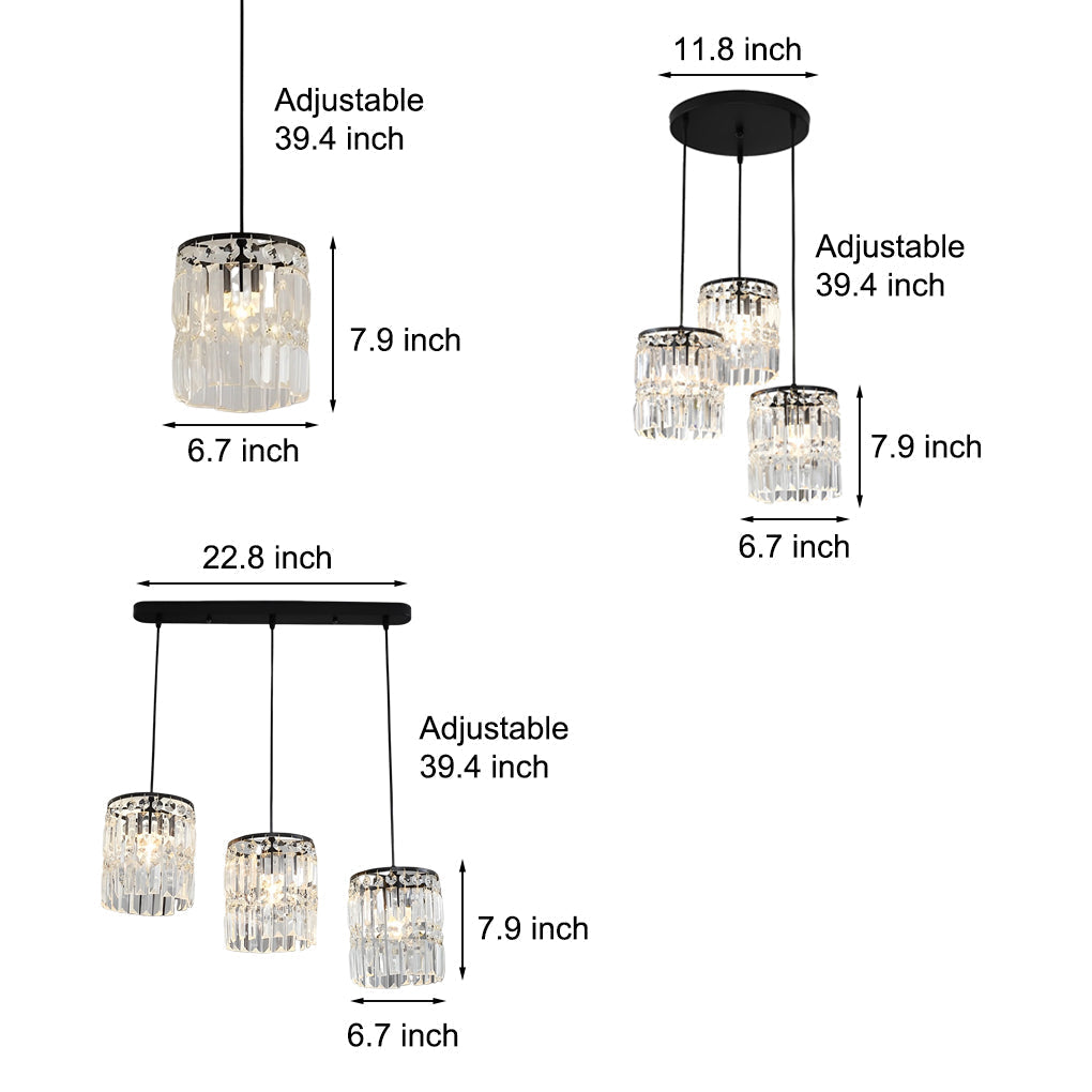 Cylindrical Crystal Shade Three Step Dimming Nordic Hanging Light