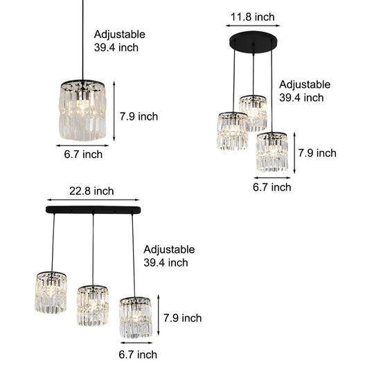 Cylindrical Crystal Shade Three Step Dimming Nordic Hanging Light