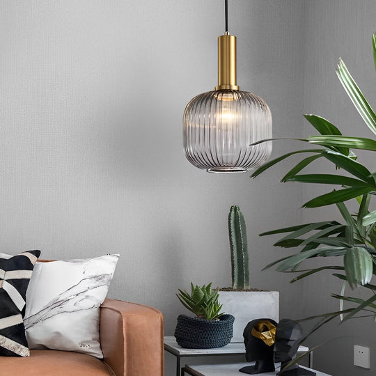 Glass Lantern Shaped Striped Creative LED Nordic Chandelier Pendant Light