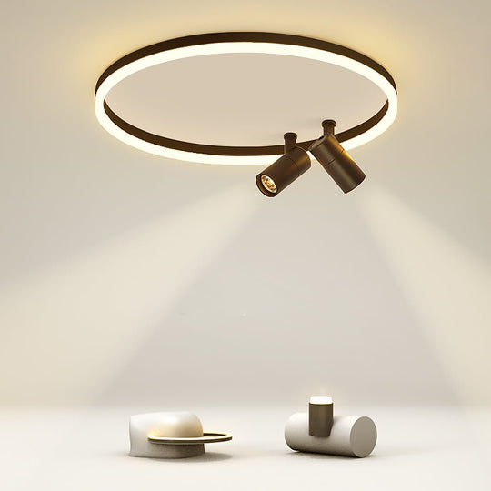 16" Round Dimmable Flush Mount Ceiling Light with 2 Rotatable Spotlights