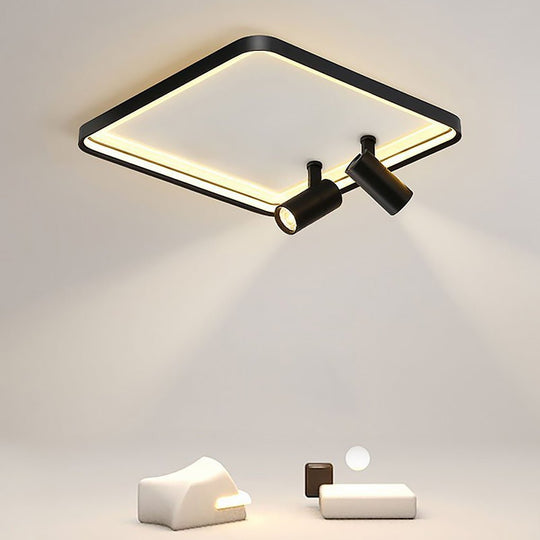 16'' Square Dimmable Flush Mount LED Light with 2 Adjustable Spotlights
