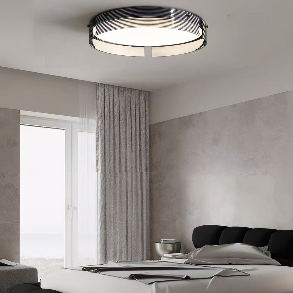 Round Black Stripe Glass LED Flush Mount Ceiling Light – 16.5"/20.5"