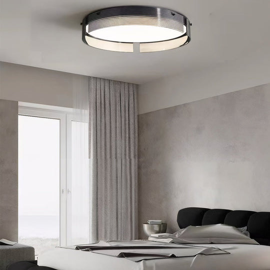 Round Black Stripe Glass LED Flush Mount Ceiling Light – 16.5"/20.5"