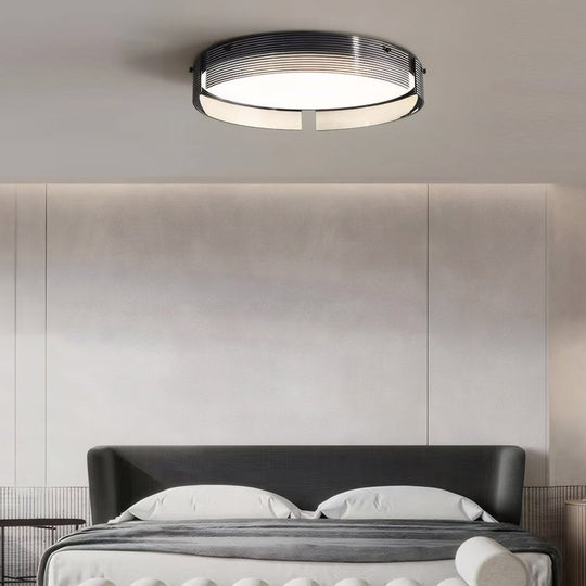 Round Black Stripe Glass LED Flush Mount Ceiling Light – 16.5"/20.5"
