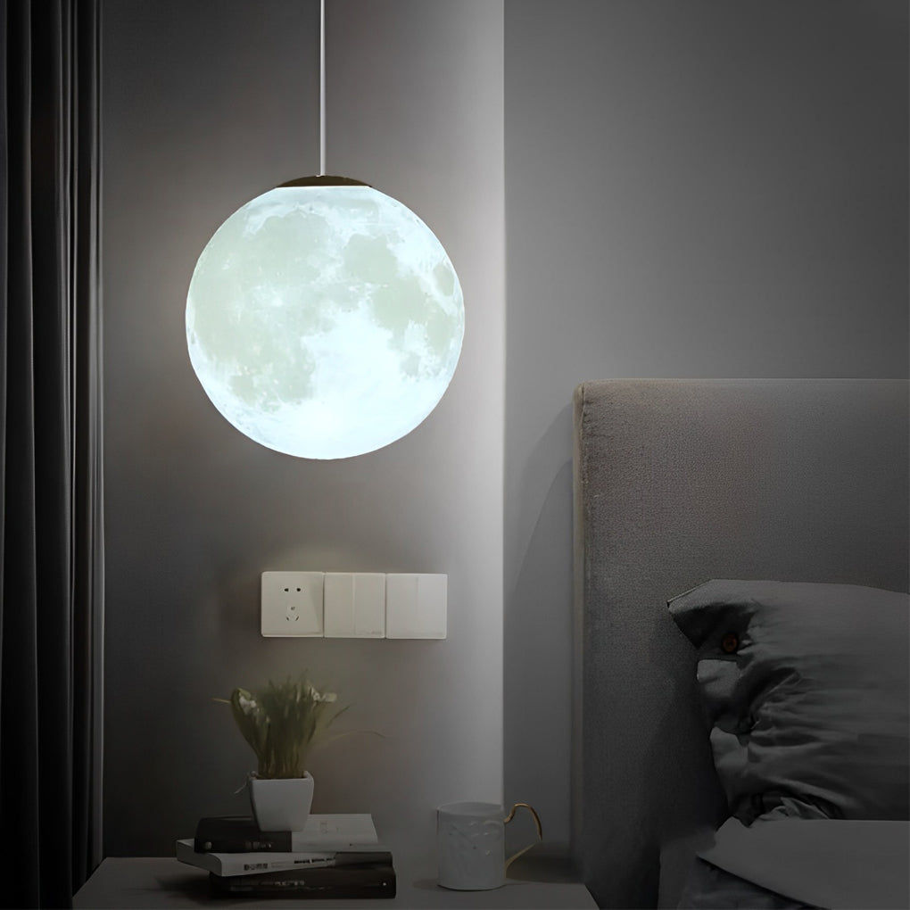 Round Moon Lunar 3D Creativity White Pendant Lamp