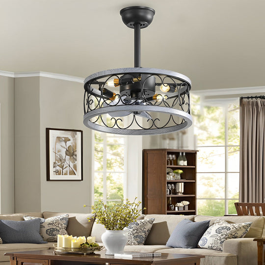 Retro Rustic Bladeless Ceiling Fan Light with Remote