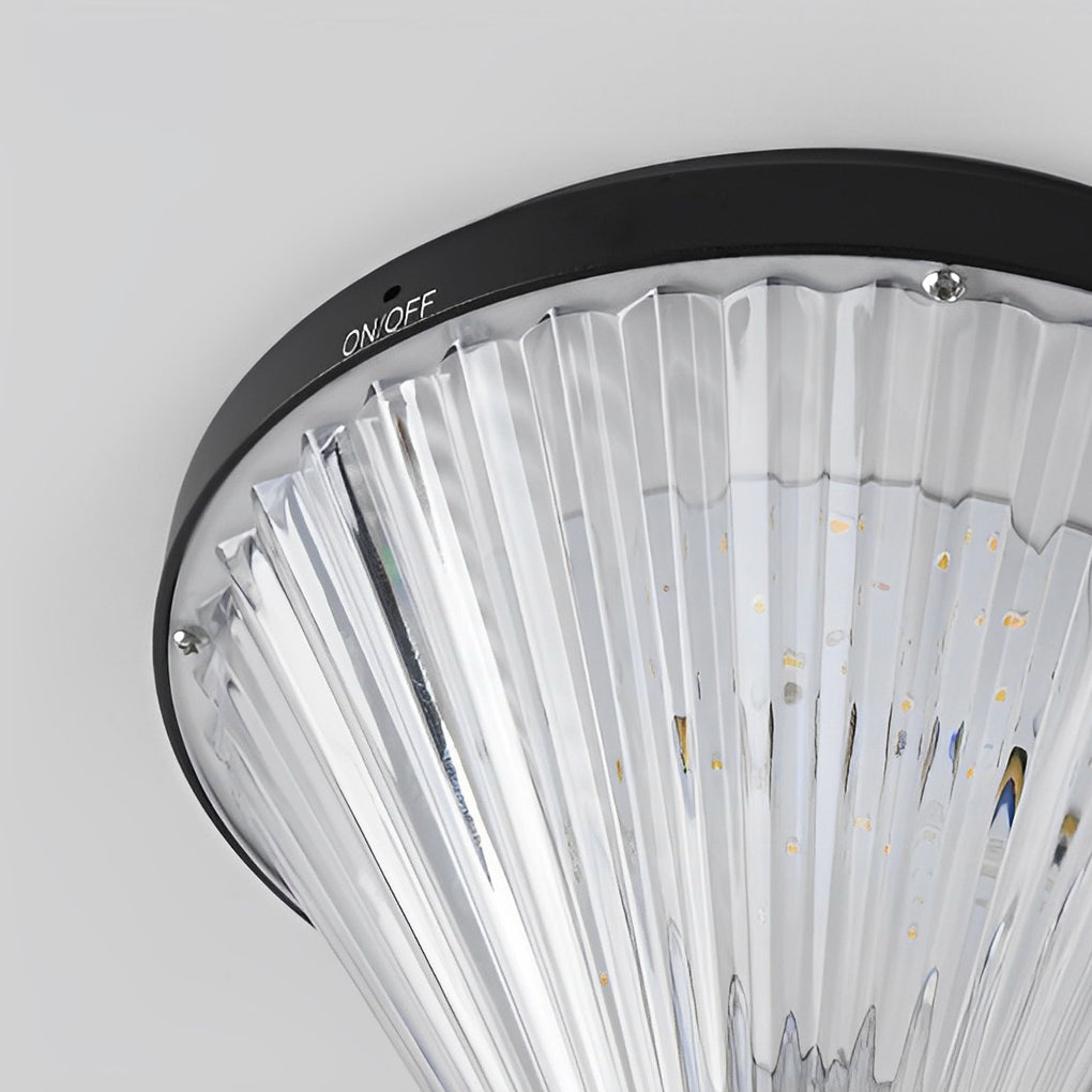 Round Black Solar LED Outdoor Light with Ribbed Lampshade