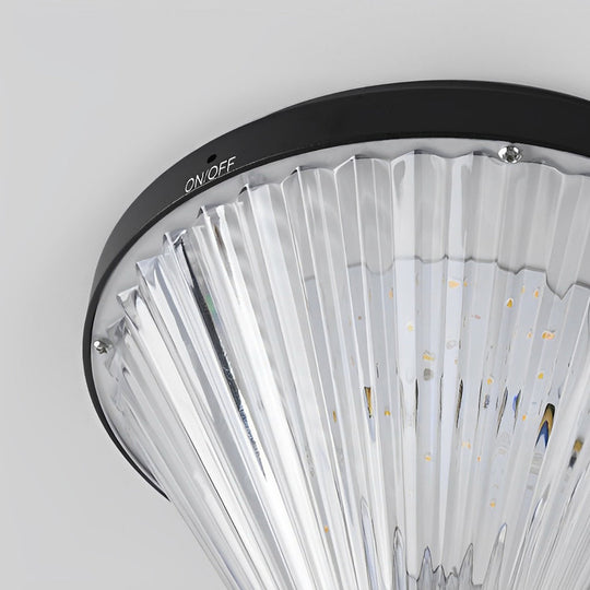 Round Black Solar LED Outdoor Light with Ribbed Lampshade