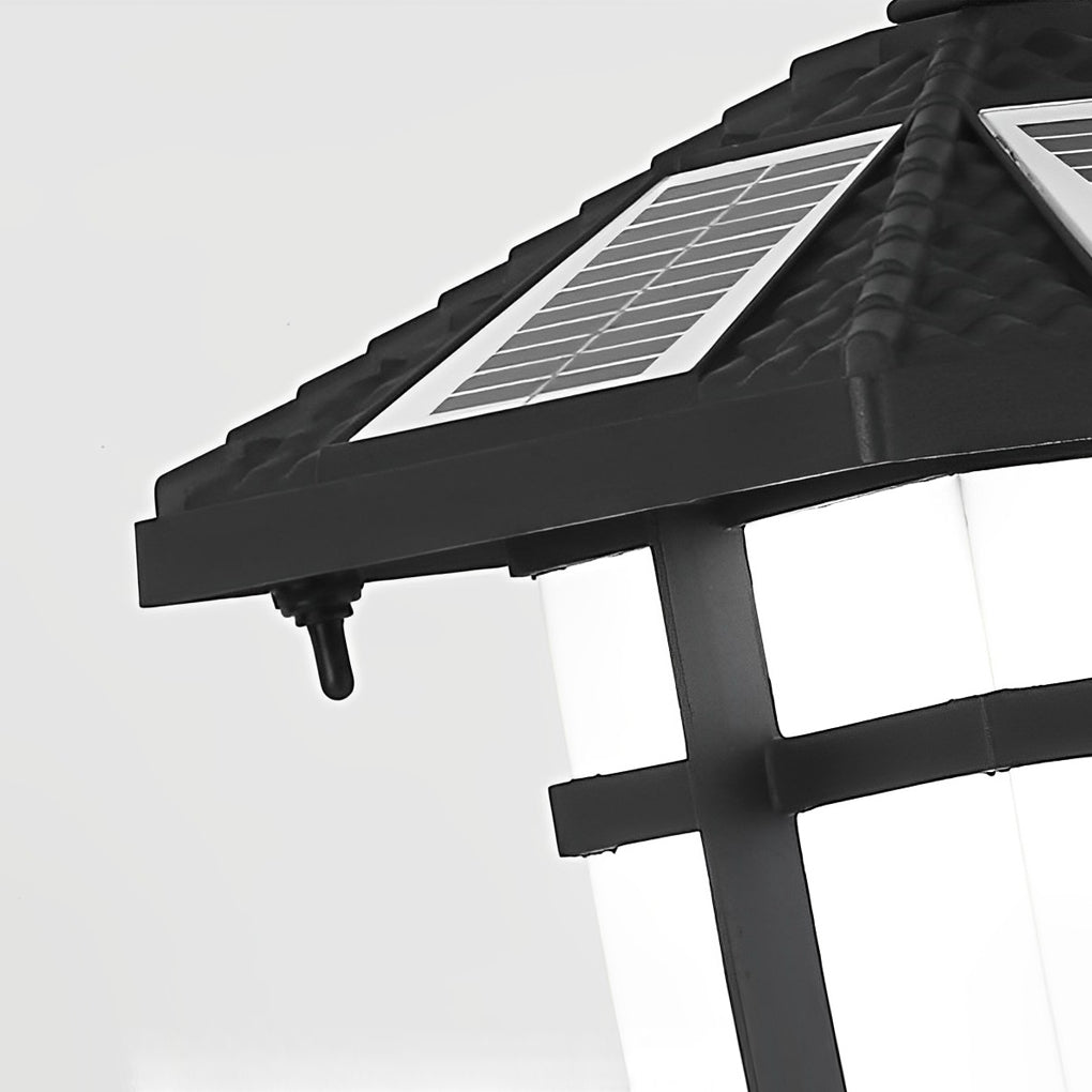 Modern Solar LED Bollard Lights with Ancient Asian Style Top – Waterproof Outdoor Light