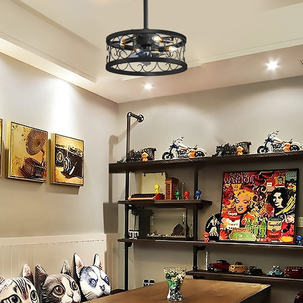 Retro Rustic Bladeless Ceiling Fan Light with Remote
