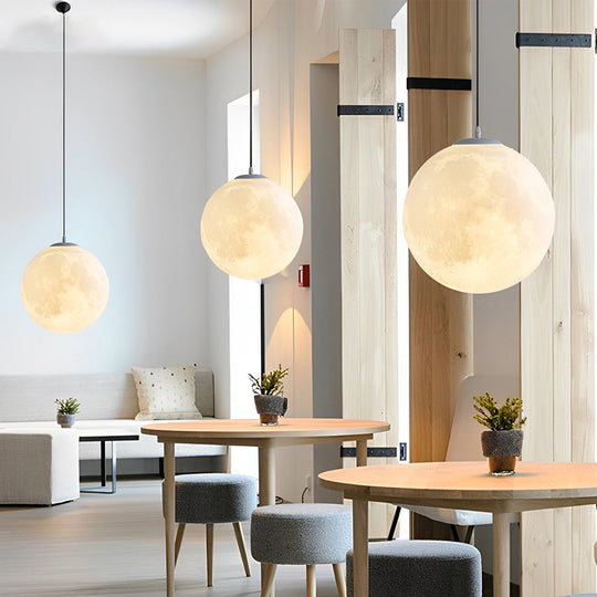 Round Moon Lunar 3D Creativity White Pendant Lamp