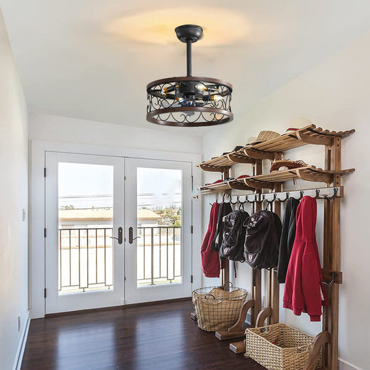 Retro Rustic Bladeless Ceiling Fan Light with Remote