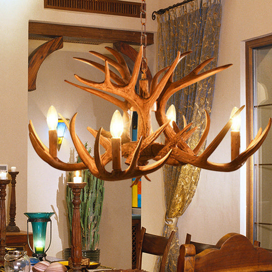 Rustic Antler Resin Chandelier – 4/6-Light Adjustable Brown Pendant