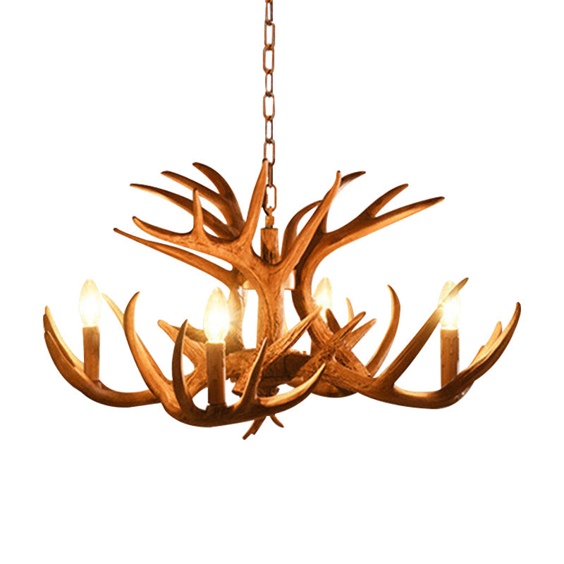 Rustic Antler Resin Chandelier – 4/6-Light Adjustable Brown Pendant