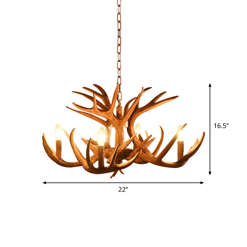 Rustic Antler Resin Chandelier – 4/6-Light Adjustable Brown Pendant