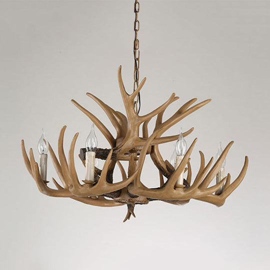 Rustic Antler Resin Chandelier – 4/6-Light Adjustable Brown Pendant