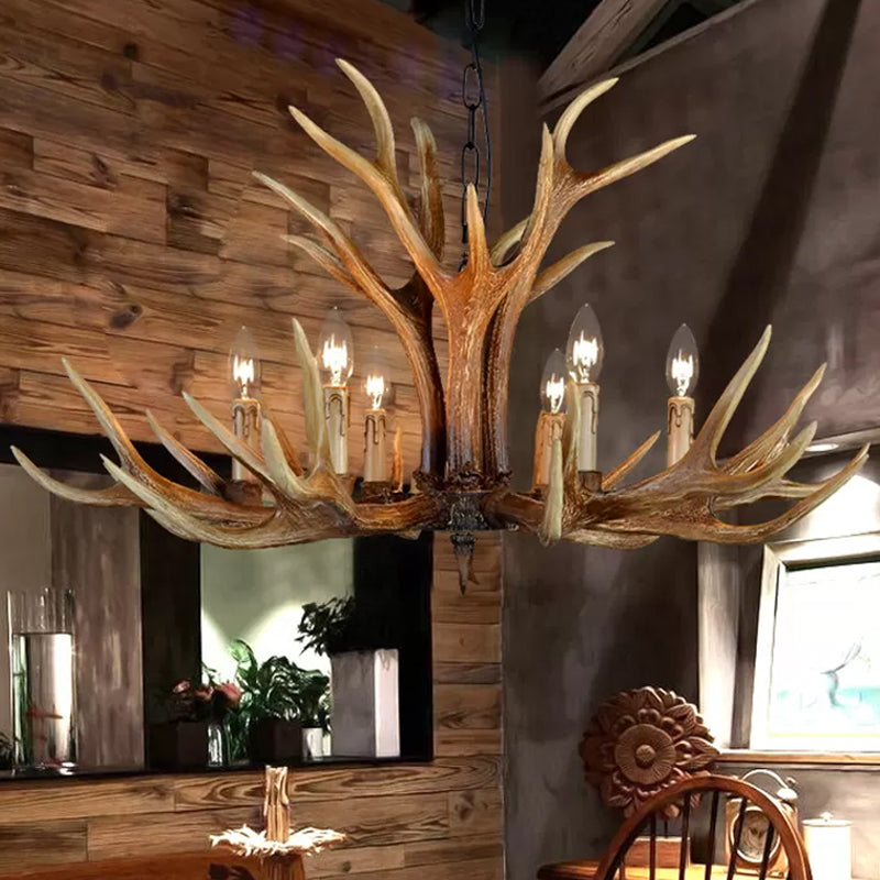Rustic Resin Stag Antler Chandelier – 6/8/10-Light Brown Pendant